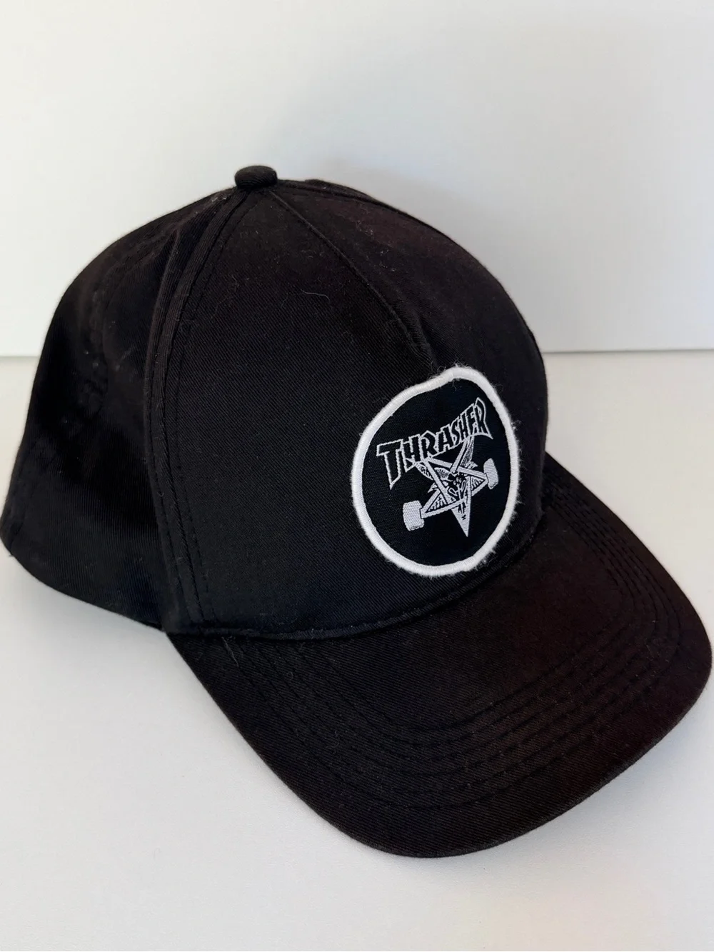 Thrasher Magazine Skate Goat Snapback Hat Black Embroidered Emblem Patch Cap EUC